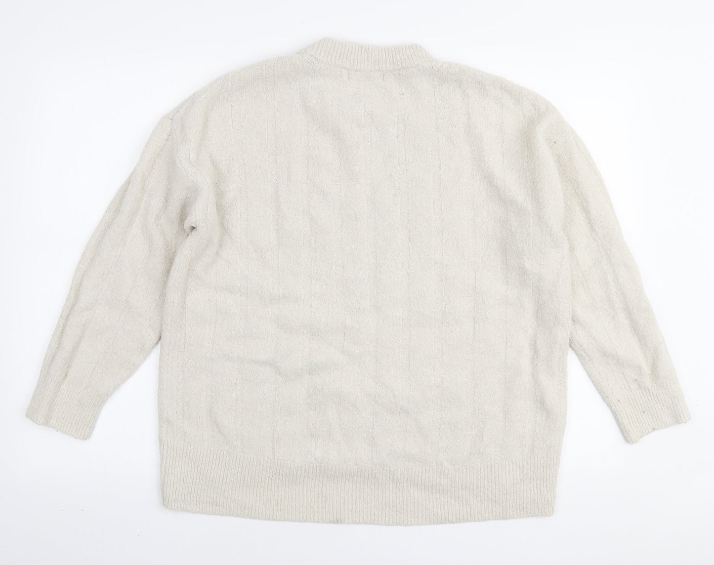 L.O.G.G Womens Ivory Round Neck Acrylic Pullover Jumper Size M