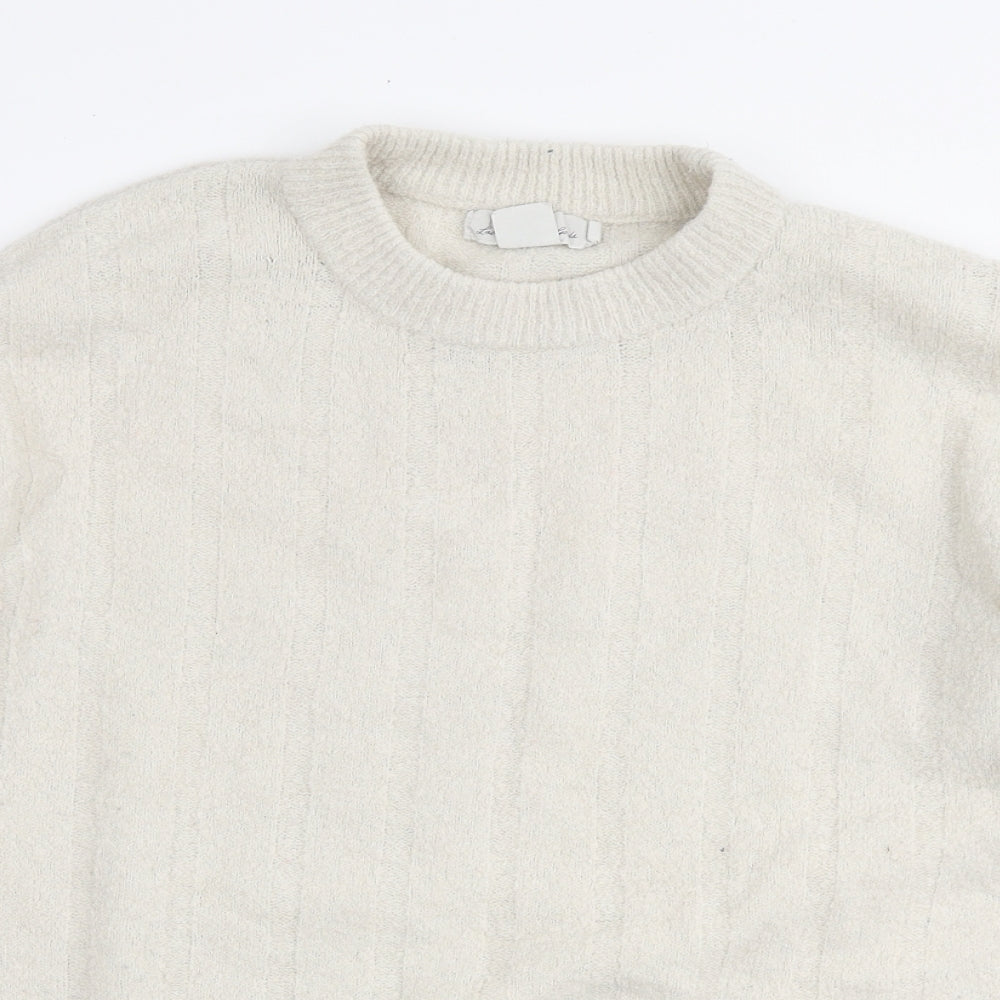 L.O.G.G Womens Ivory Round Neck Acrylic Pullover Jumper Size M