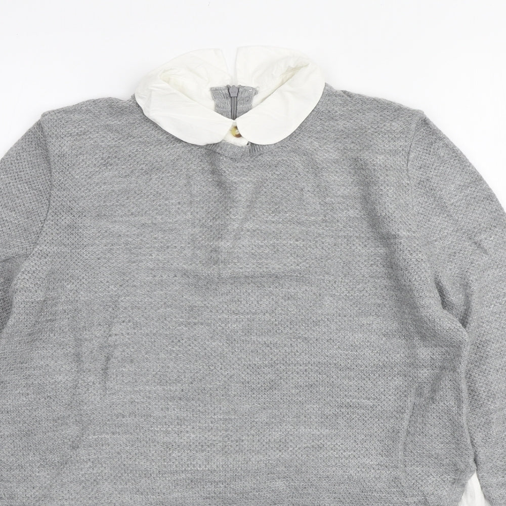 Topshop Womens Grey Collared Acrylic Pullover Jumper Size 8