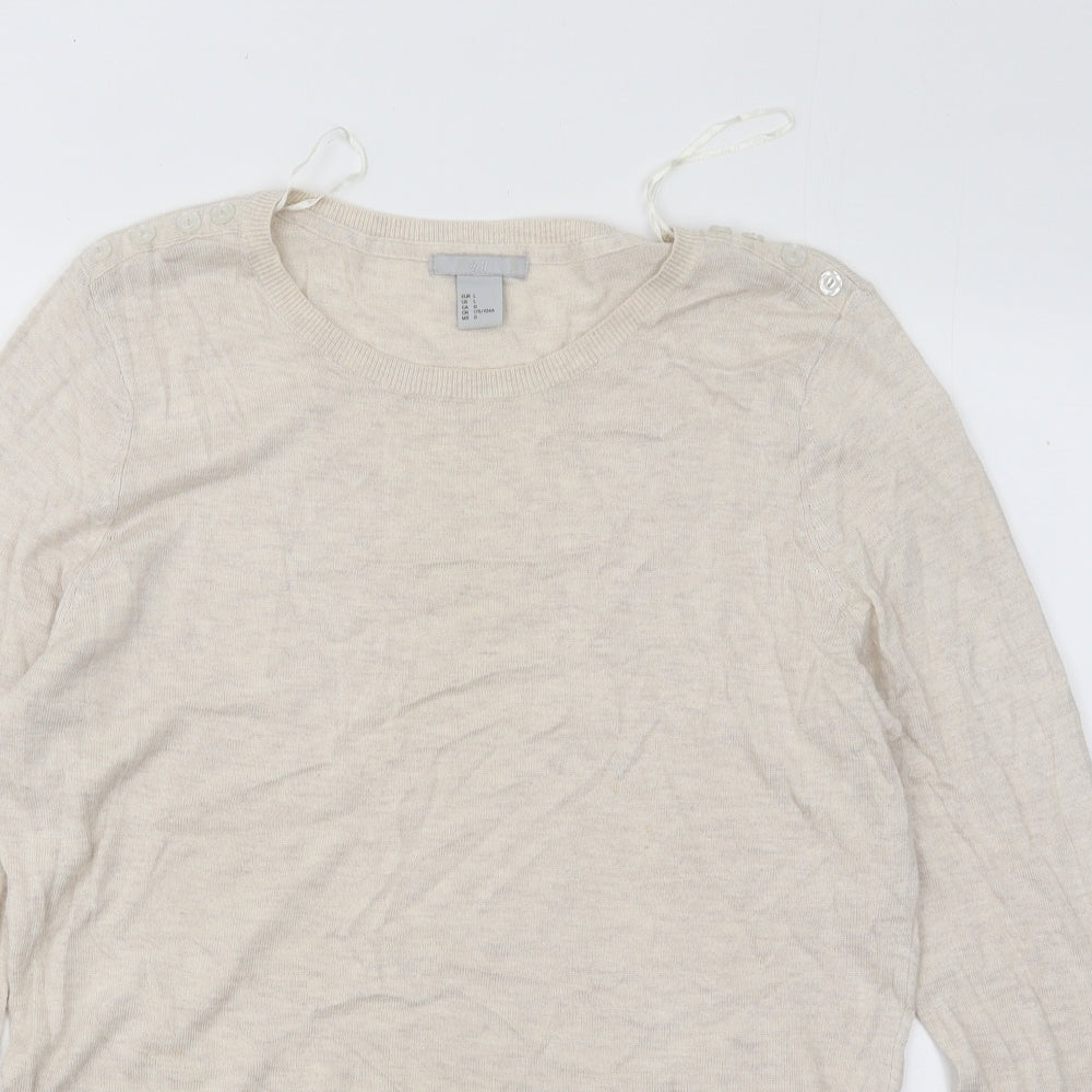 H&M Womens Beige Round Neck Viscose Pullover Jumper Size L