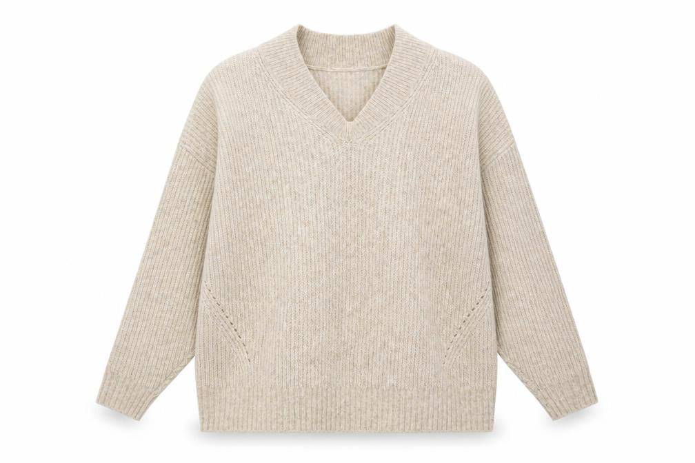 Marks & Spencer Mens Beige V-Neck Acrylic Pullover Jumper Size XL