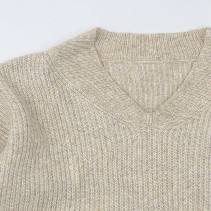Marks & Spencer Mens Beige V-Neck Acrylic Pullover Jumper Size XL