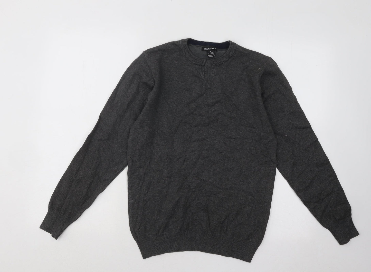 Selection Womens Grey Round Neck Cotton Pullover Jumper Size M