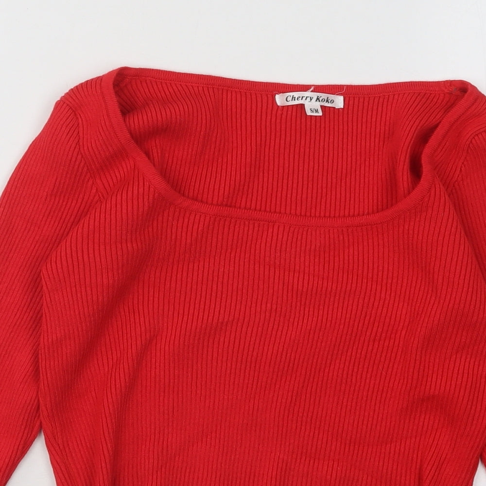 Cherry Koko Womens Red Square Neck Cotton Pullover Jumper Size M - Ribbed