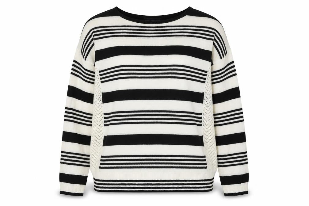 Marks & Spencer Womens Black Boat Neck Striped Acrylic Pullover Jumper Size 14