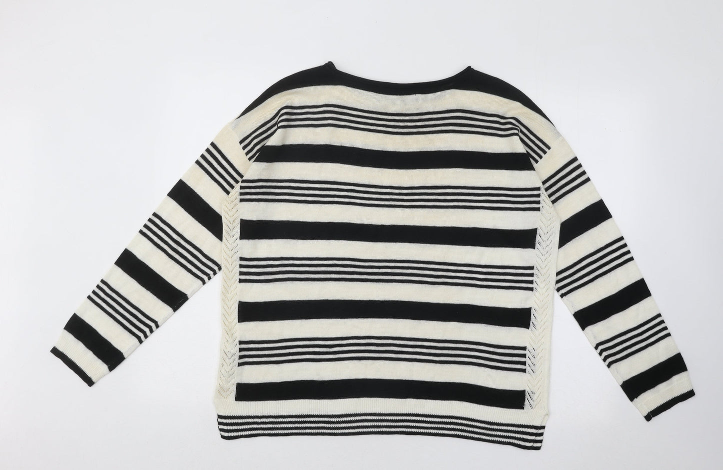 Marks and Spencer Womens Black Boat Neck Striped Acrylic Pullover Jumper Size 14