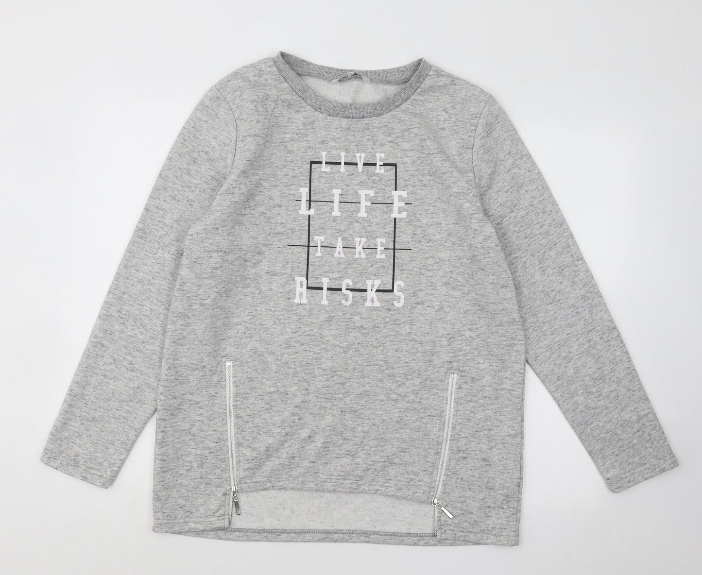 Peacocks Womens Grey Cotton Pullover Sweatshirt Size 12 Pullover - Live Life Take Risks