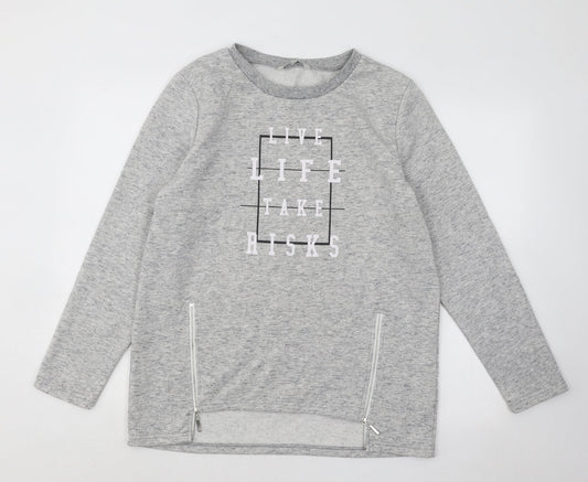 Peacocks Womens Grey Cotton Pullover Sweatshirt Size 12 Pullover - Live Life Take Risks