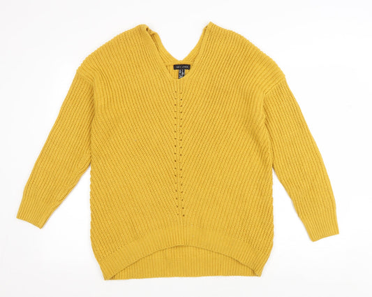 New Look Womens Yellow V-Neck Acrylic Pullover Jumper Size S