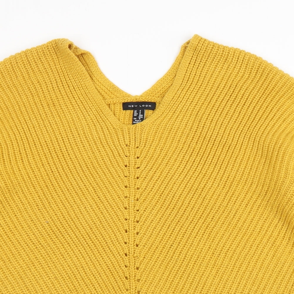 New Look Womens Yellow V-Neck Acrylic Pullover Jumper Size S