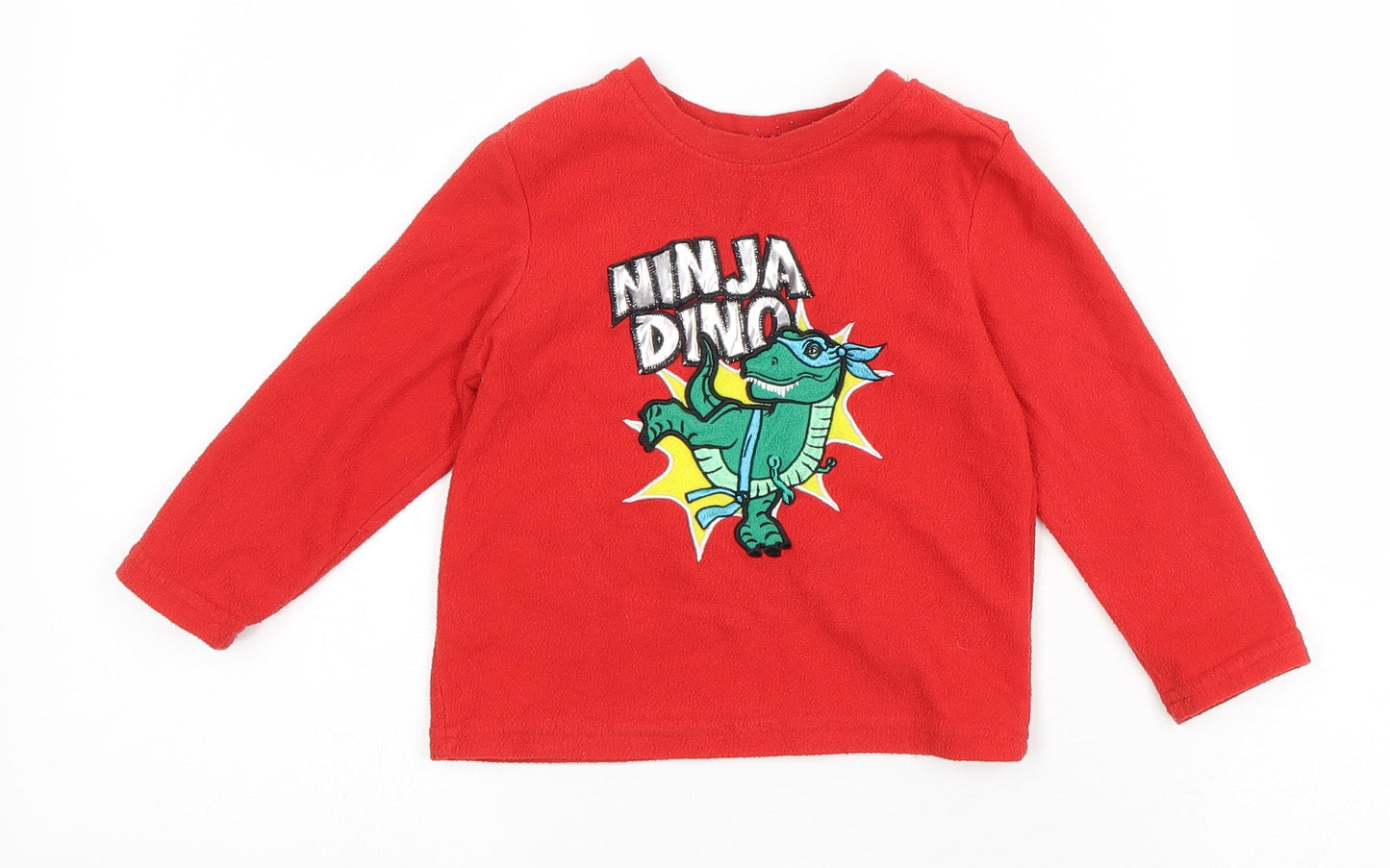 Primark Boys Red Polyester Basic T-Shirt Size 18-24 Months Round Neck Pullover - Ninja Dino