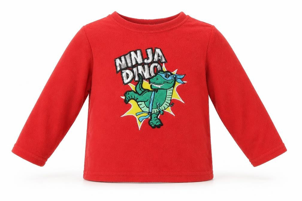Primark Boys Red Polyester Basic T-Shirt Size 18-24 Months Round Neck Pullover - Ninja Dino