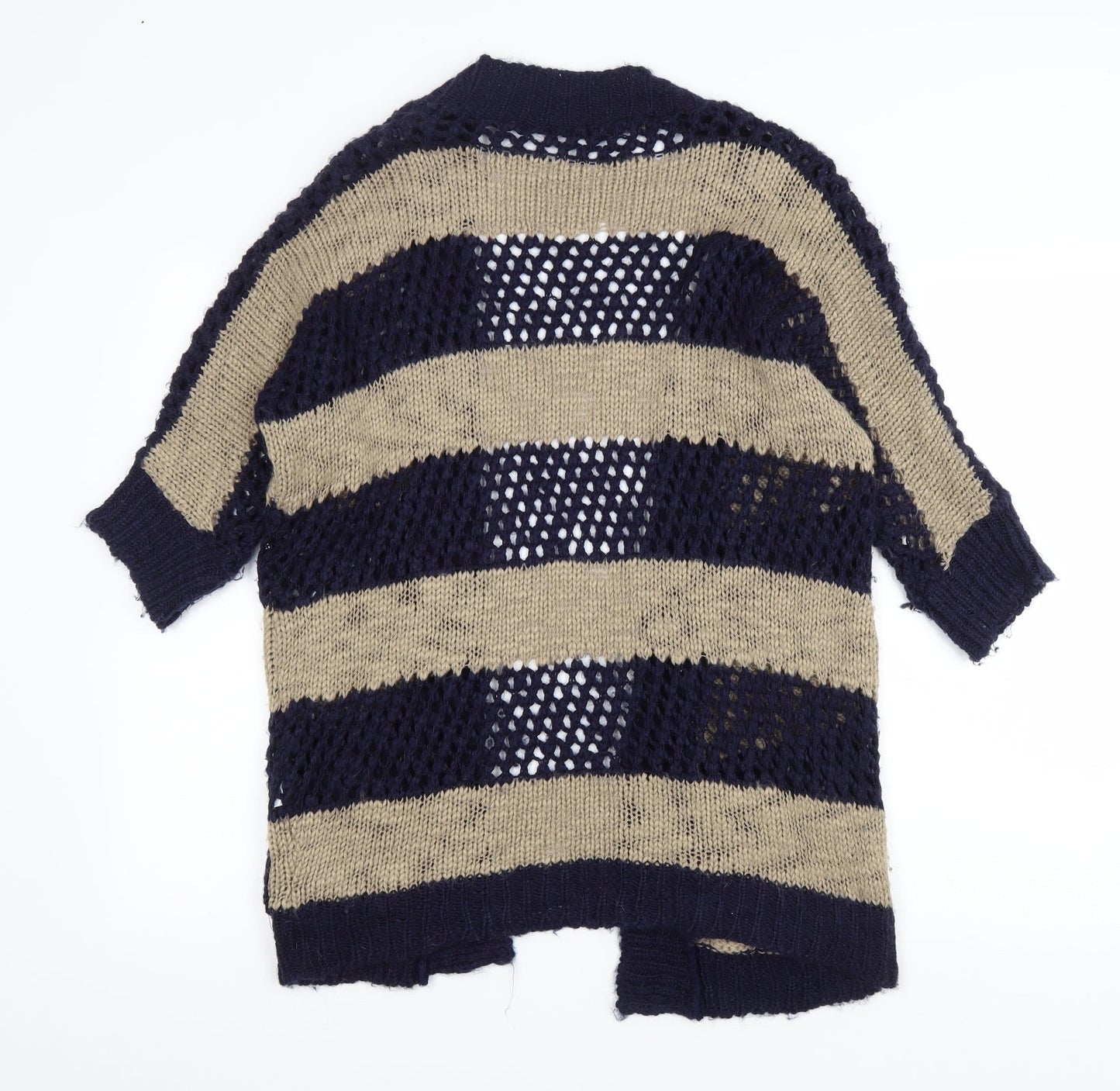 Internacionale Womens Blue V-Neck Striped Acrylic Cardigan Jumper Size 12