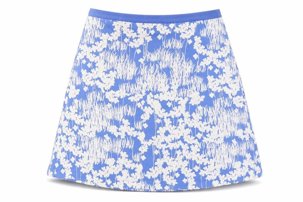 Great Plains London Womens Blue Floral Polyester A-Line Skirt Size 14 Zip