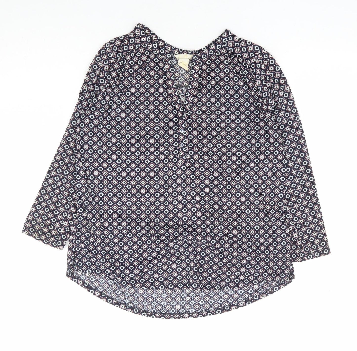 H&M Womens Blue Geometric Polyester Basic Blouse Size S V-Neck