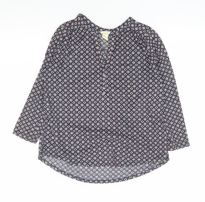H&M Womens Blue Geometric Polyester Basic Blouse Size S V-Neck