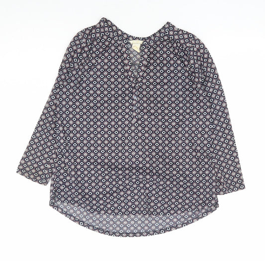 H&M Womens Blue Geometric Polyester Basic Blouse Size S V-Neck