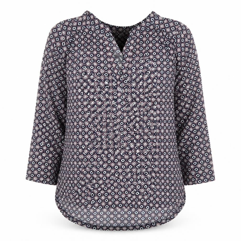 H&M Womens Blue Geometric Polyester Basic Blouse Size S V-Neck