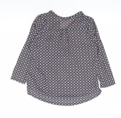 H&M Womens Blue Geometric Polyester Basic Blouse Size S V-Neck