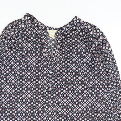 H&M Womens Blue Geometric Polyester Basic Blouse Size S V-Neck