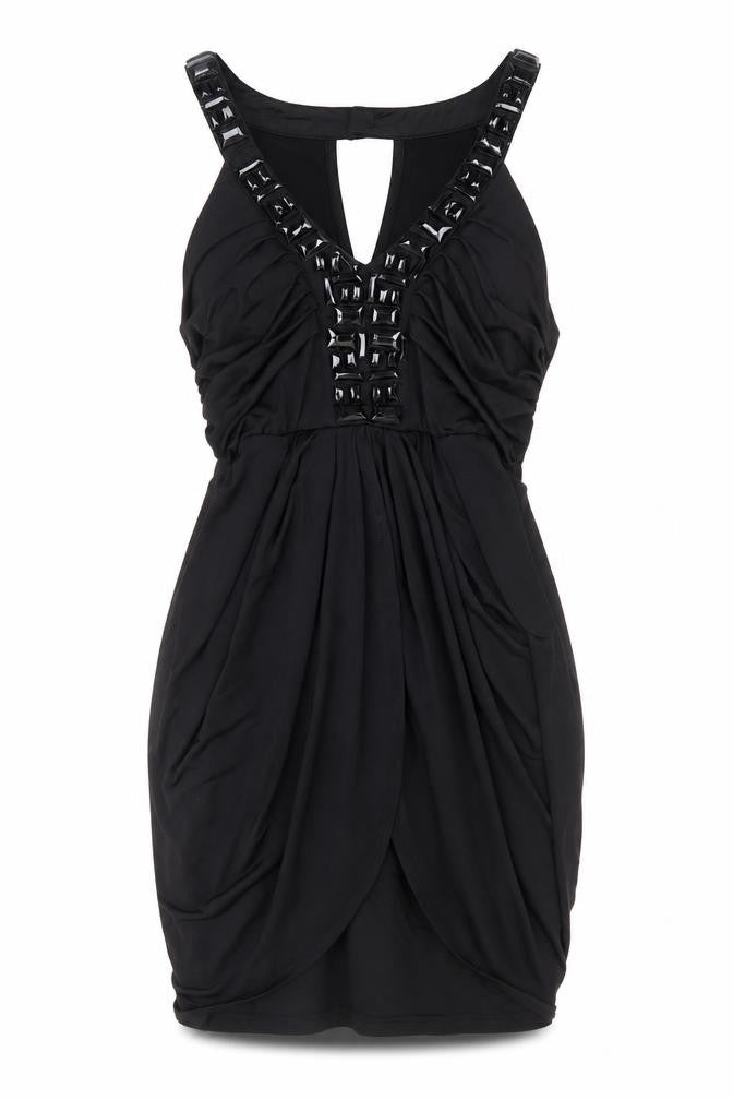 Fransa Womens Black Polyester A-Line Size M V-Neck Button