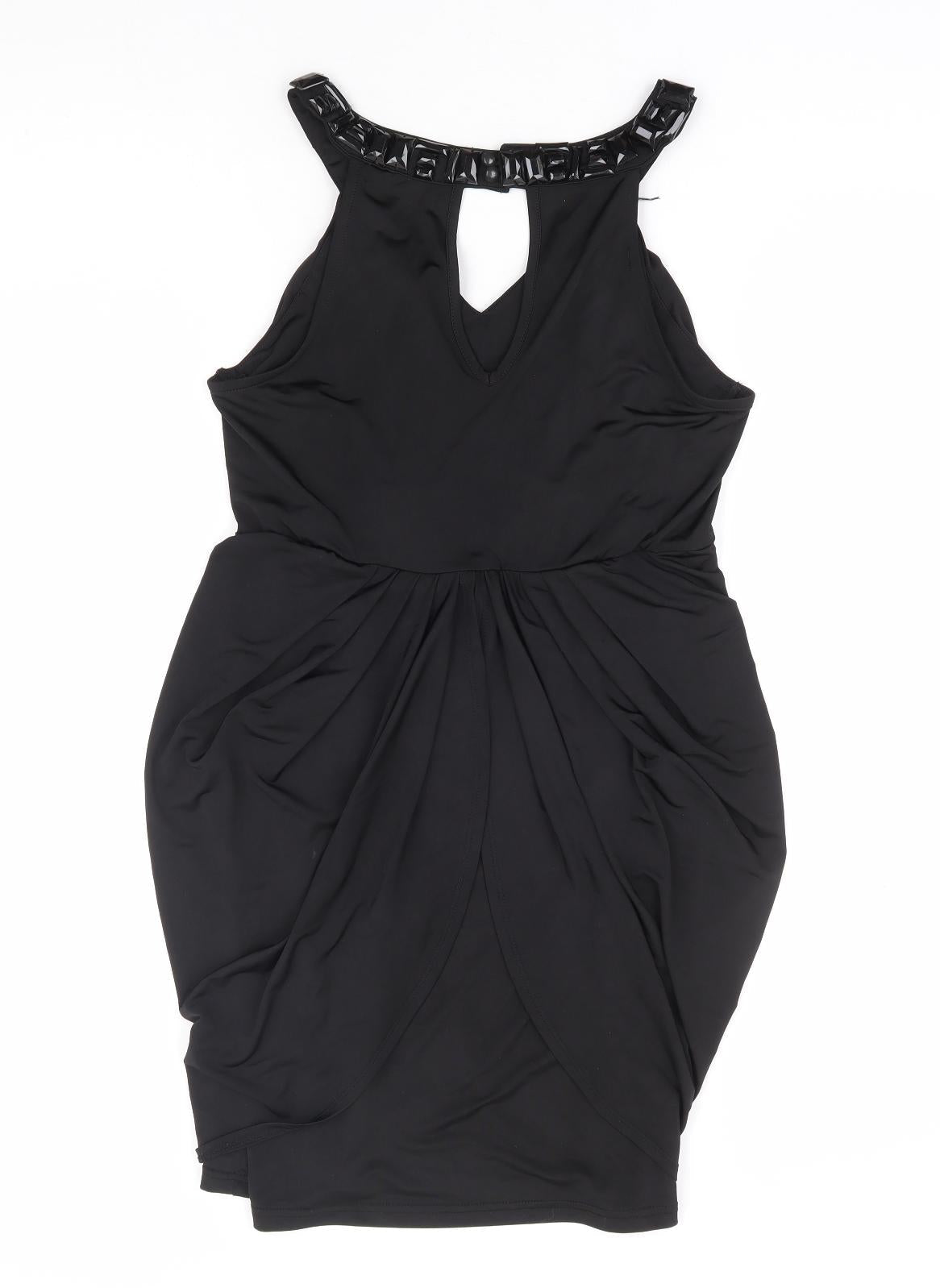 Fransa Womens Black Polyester A-Line Size M V-Neck Button