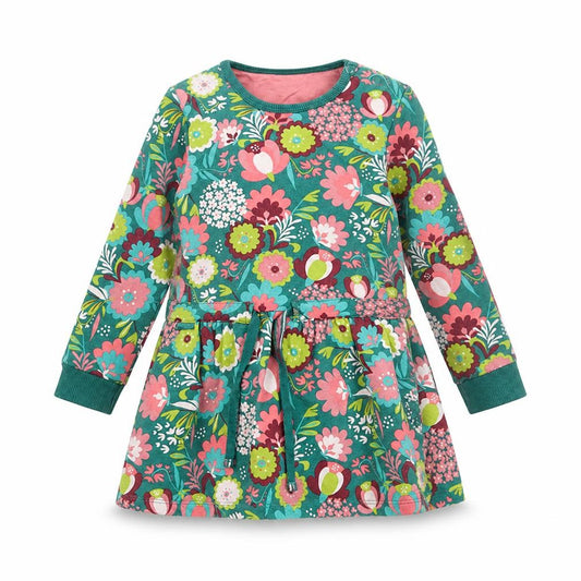 Boboli Girls Green Floral Cotton A-Line Size 2 Years Round Neck Button