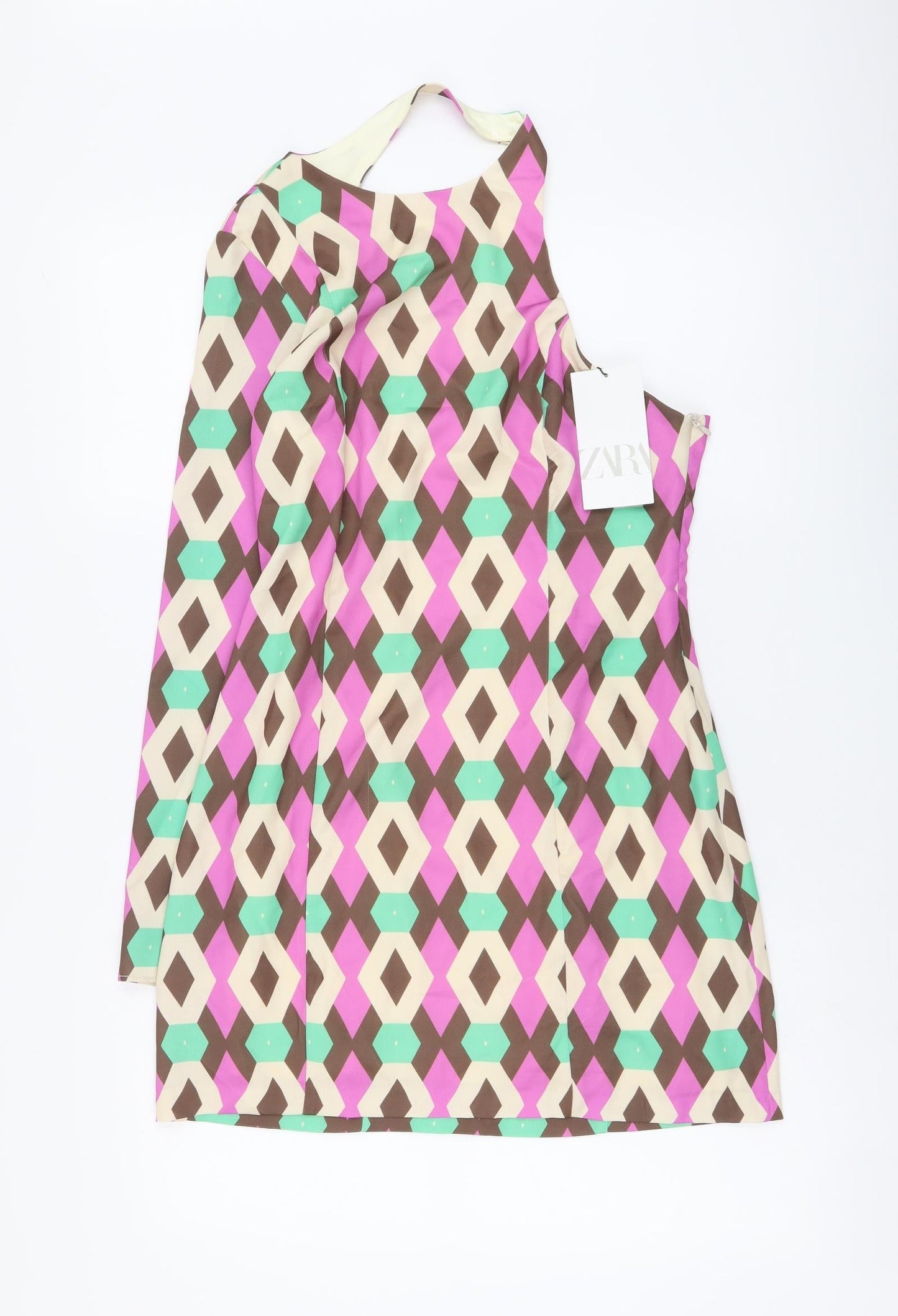 Zara Womens Multicoloured Geometric Polyester Mini Size S Round Neck Zip