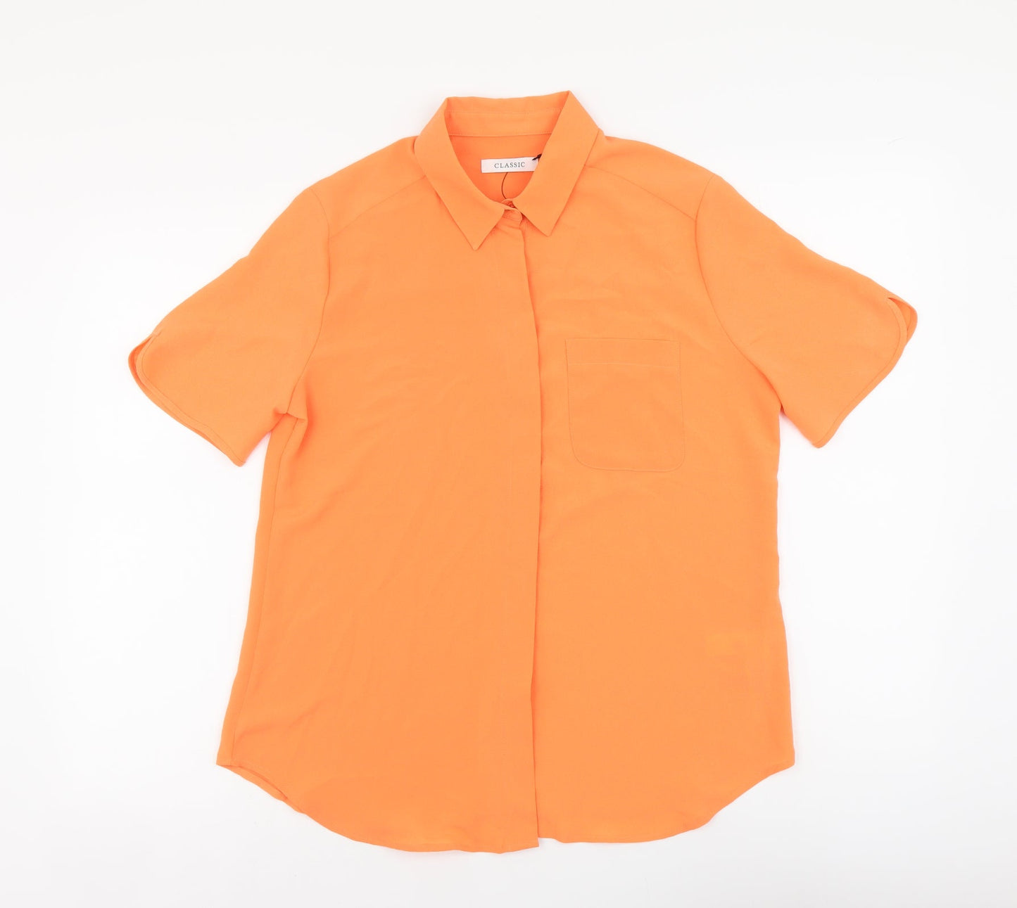 Marks and Spencer Womens Orange Polyester Basic Button-Up Size 8 Collared