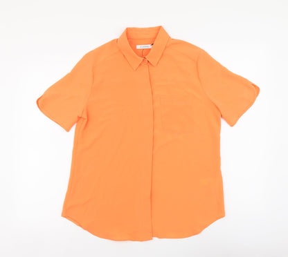 Marks & Spencer Womens Orange Polyester Basic Button-Up Size 8 Collared