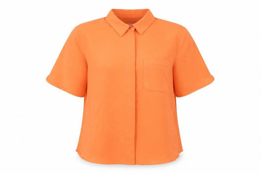 Marks and Spencer Womens Orange Polyester Basic Button-Up Size 8 Collared