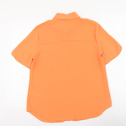 Marks & Spencer Womens Orange Polyester Basic Button-Up Size 8 Collared