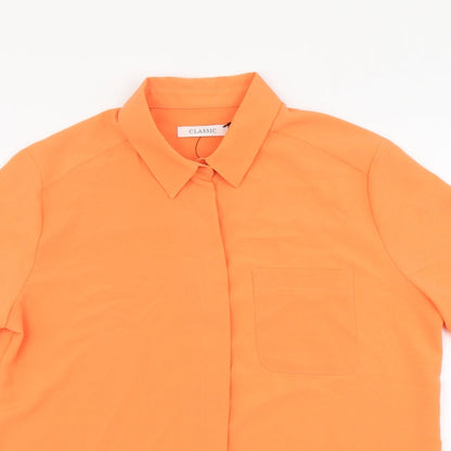 Marks & Spencer Womens Orange Polyester Basic Button-Up Size 8 Collared