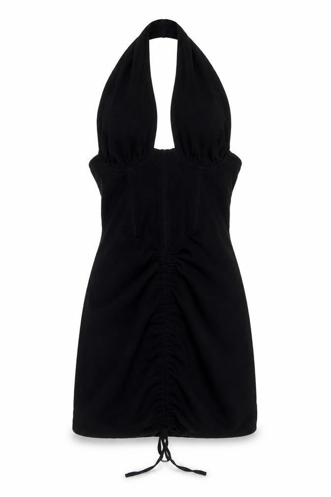 PRETTYLITTLETHING Womens Black Cotton Mini Size 6 Halter Zip