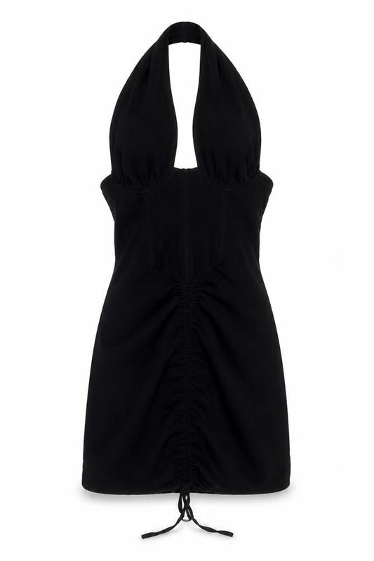 PRETTYLITTLETHING Womens Black Cotton Mini Size 6 Halter Zip