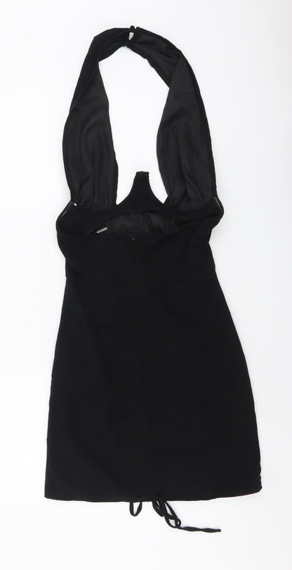 PRETTYLITTLETHING Womens Black Cotton Mini Size 6 Halter Zip
