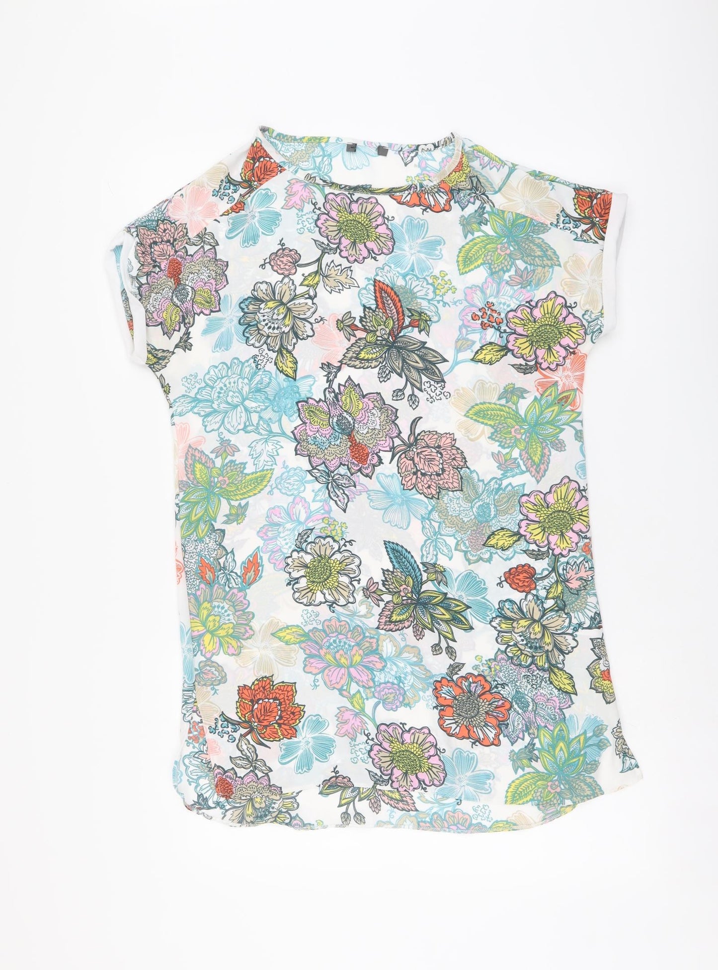 Preworn Womens Multicoloured Floral Polyester Basic Blouse Size 10 Round Neck