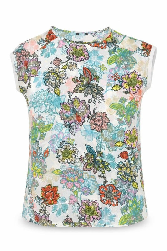 Preworn Womens Multicoloured Floral Polyester Basic Blouse Size 10 Round Neck