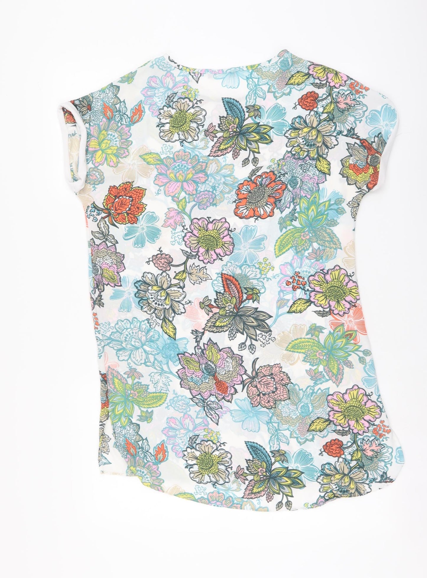 Preworn Womens Multicoloured Floral Polyester Basic Blouse Size 10 Round Neck