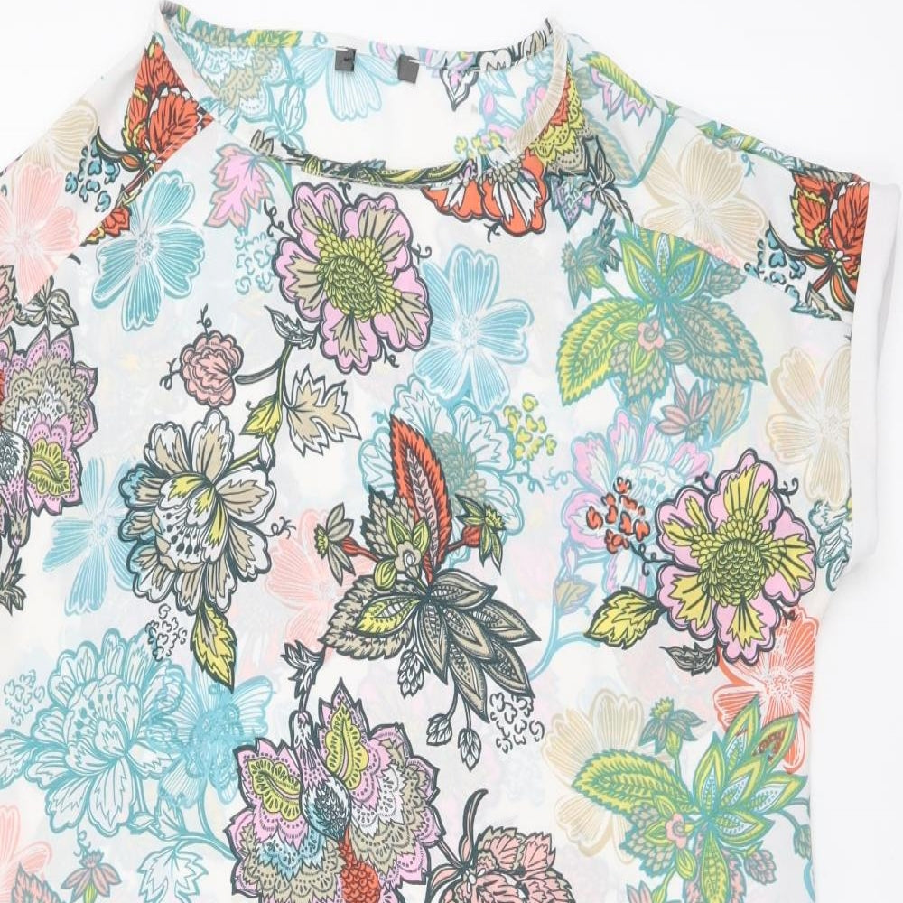 Preworn Womens Multicoloured Floral Polyester Basic Blouse Size 10 Round Neck