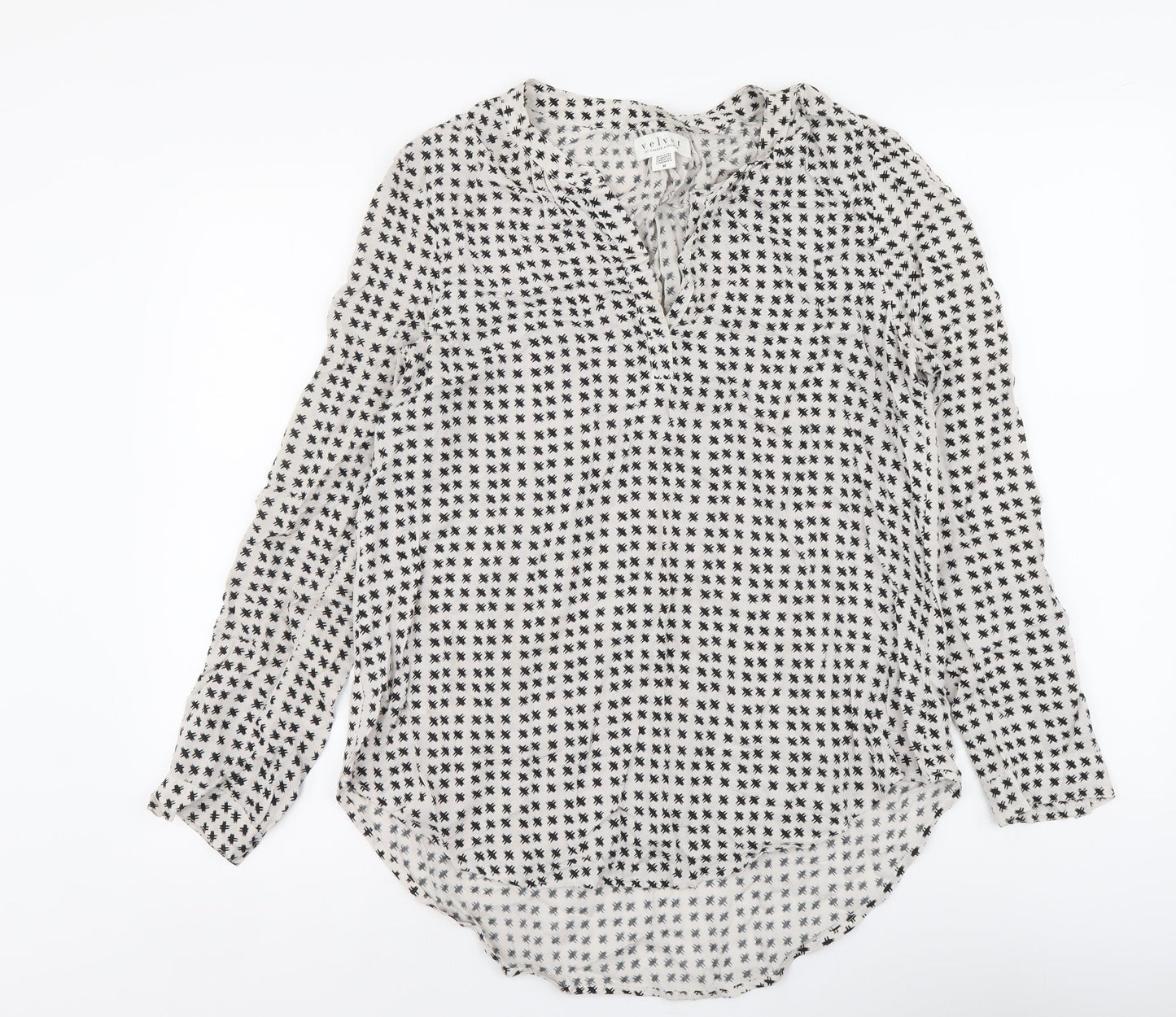 Velvet Womens Grey Geometric Viscose Basic Blouse Size M V-Neck