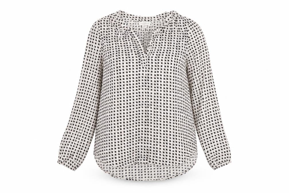 Velvet Womens Grey Geometric Viscose Basic Blouse Size M V-Neck