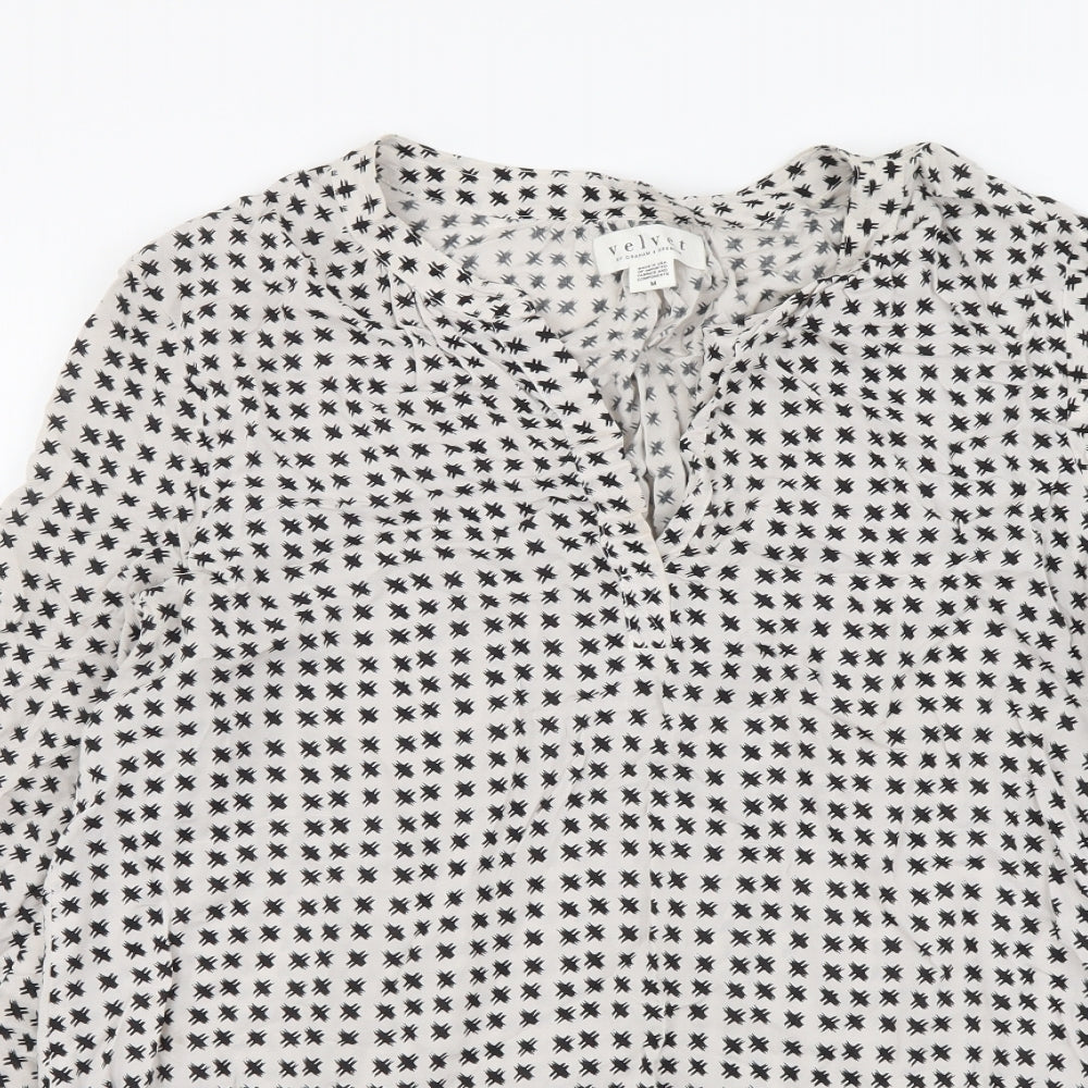 Velvet Womens Grey Geometric Viscose Basic Blouse Size M V-Neck