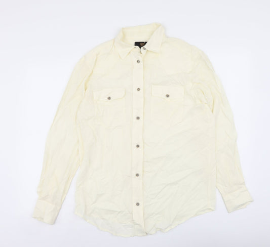 Frye Womens Ivory Polyester Basic Button-Up Size S Collared