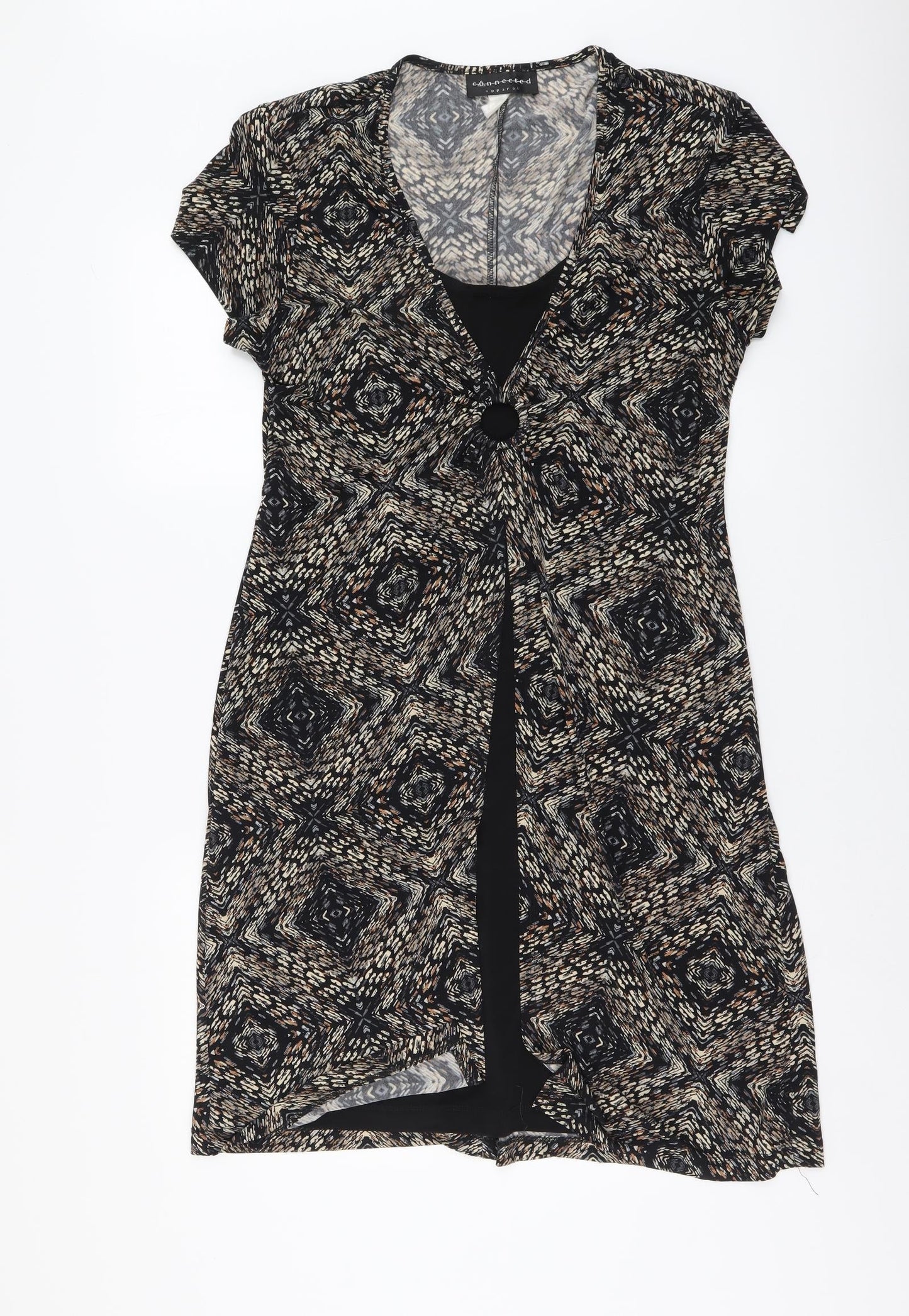Eonnected Womens Brown Geometric Polyester A-Line Size L V-Neck Pullover