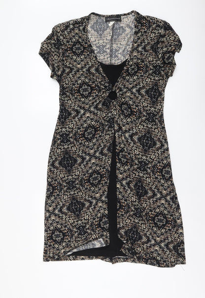 Eonnected Womens Brown Geometric Polyester A-Line Size L V-Neck Pullover