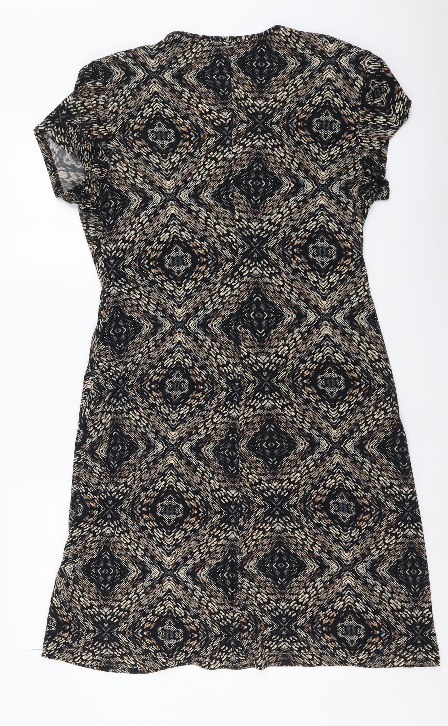 Eonnected Womens Brown Geometric Polyester A-Line Size L V-Neck Pullover
