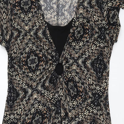 Eonnected Womens Brown Geometric Polyester A-Line Size L V-Neck Pullover
