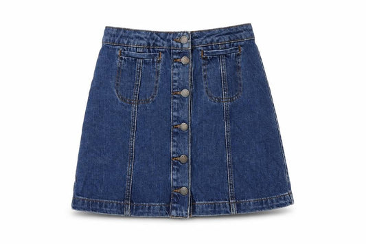 Topshop Womens Blue Cotton A-Line Skirt Size 8 Button