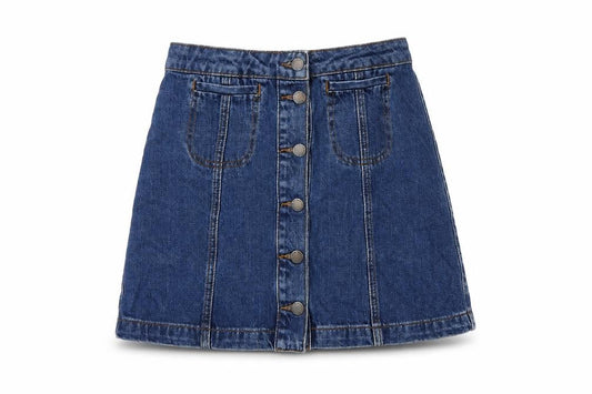 Topshop Womens Blue Cotton A-Line Skirt Size 8 Button